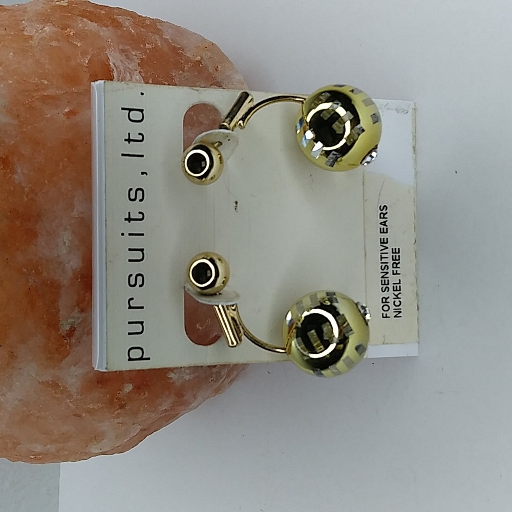 Pursuits , Itd. Gold Tone Two Sided Women's Drop Ball Earrings Vintage